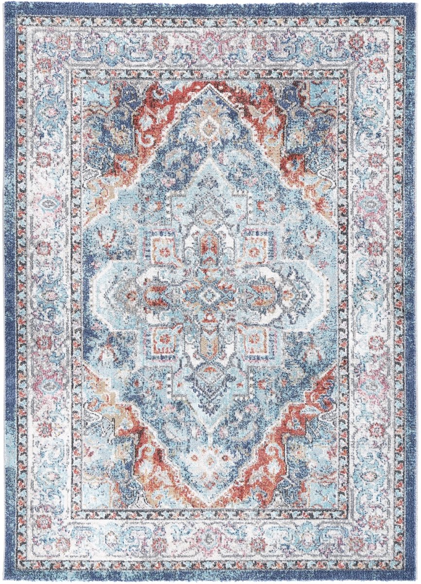 Crisp Maykel Blue & Terracotta Transitional Rug - Ruggy