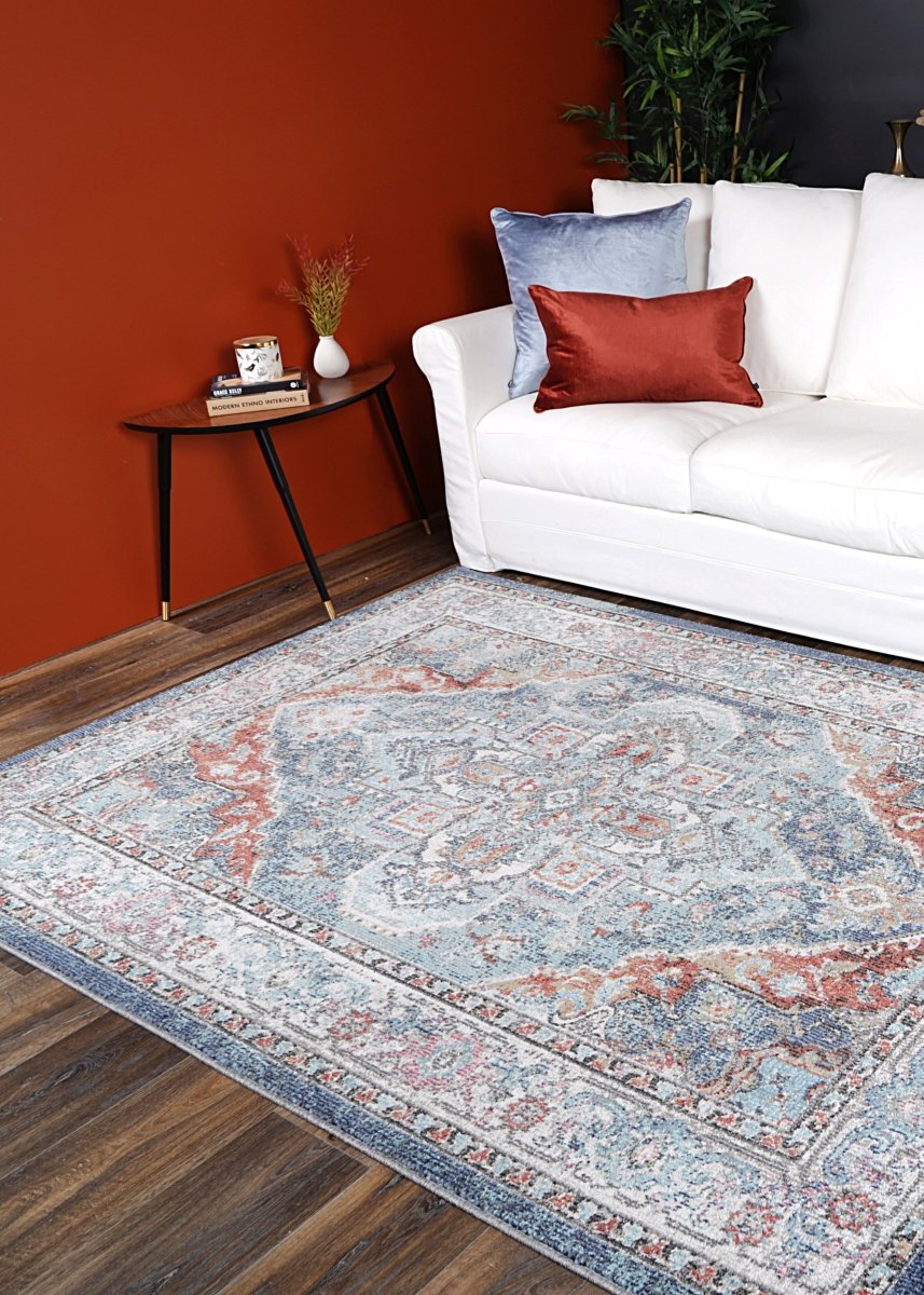 Crisp Maykel Blue & Terracotta Transitional Rug - Ruggy