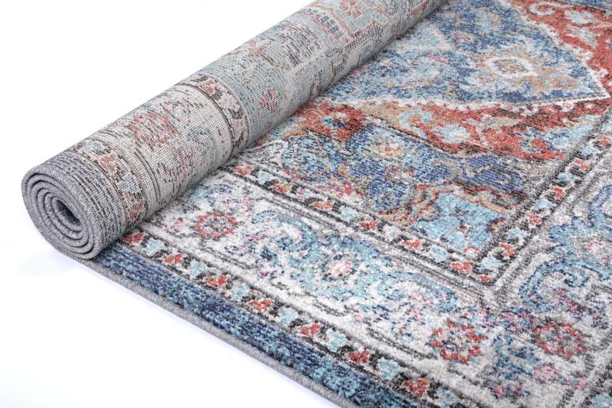 Crisp Maykel Blue & Terracotta Transitional Rug - Ruggy