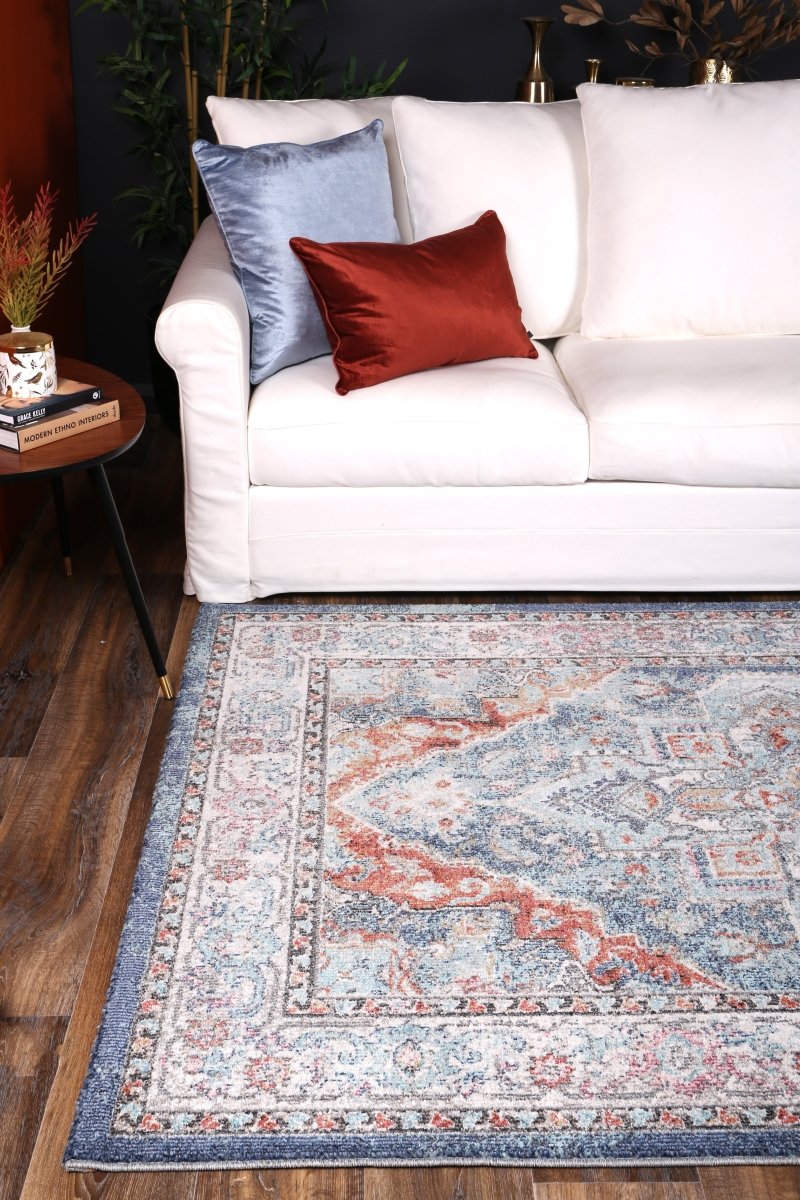 Crisp Maykel Blue & Terracotta Transitional Rug - Ruggy