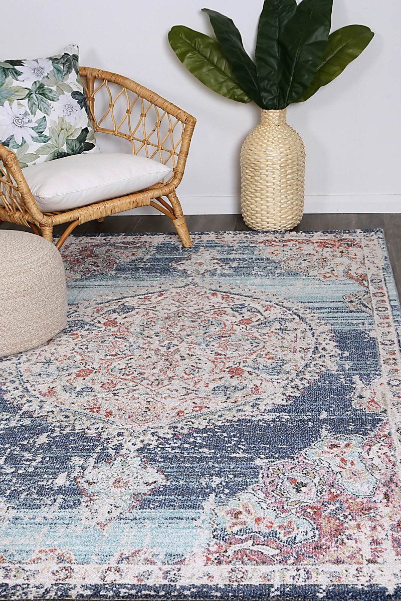 Crisp Medallion Transitional Navy Multi Rug - Ruggy