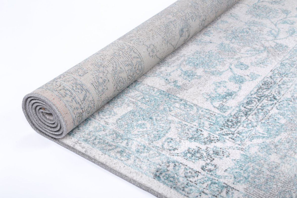 Crisp Peony Ivory & Blue Transitional Rug - Ruggy