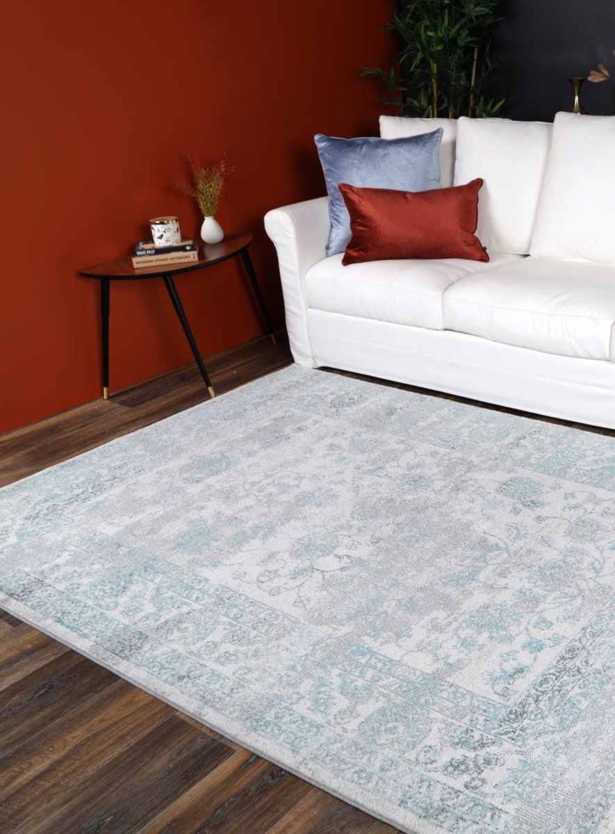 Crisp Peony Ivory & Blue Transitional Rug - Ruggy