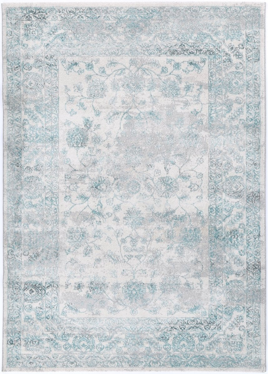 Crisp Peony Ivory & Blue Transitional Rug - Ruggy