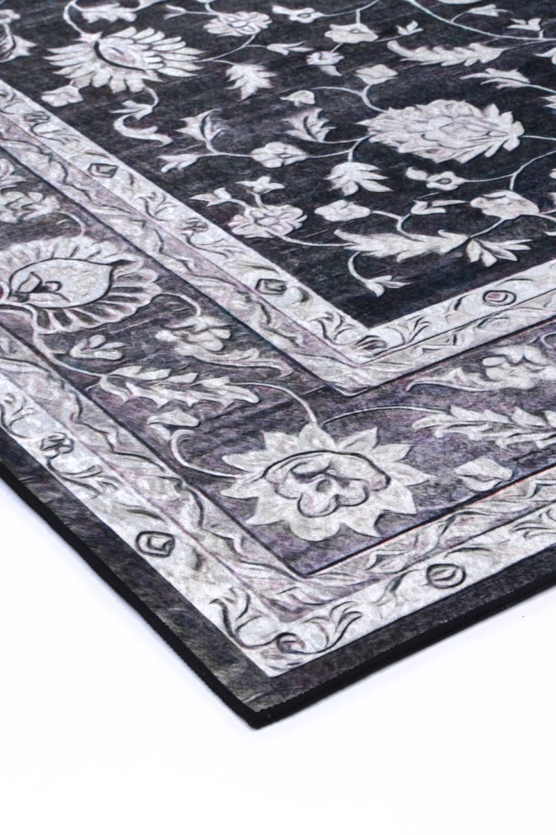 Dazzle Traditional Black White Rug - Ruggy