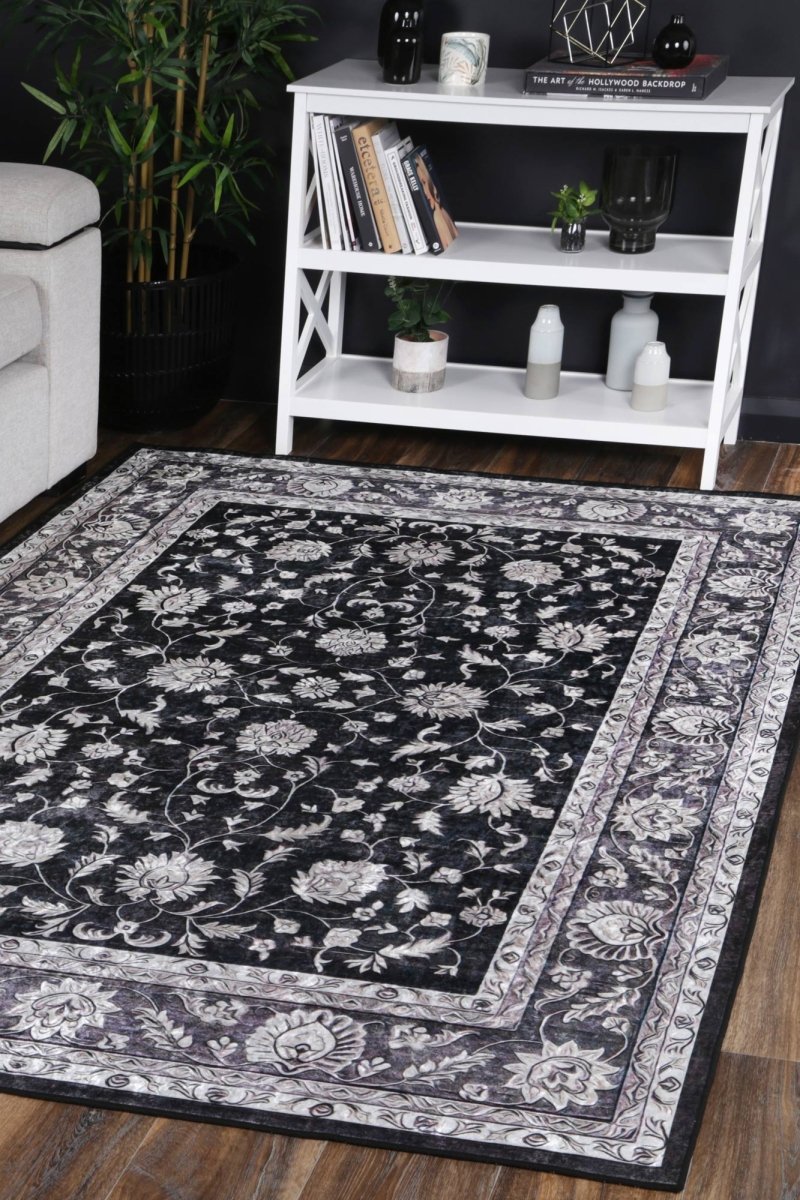 Dazzle Traditional Black White Rug - Ruggy