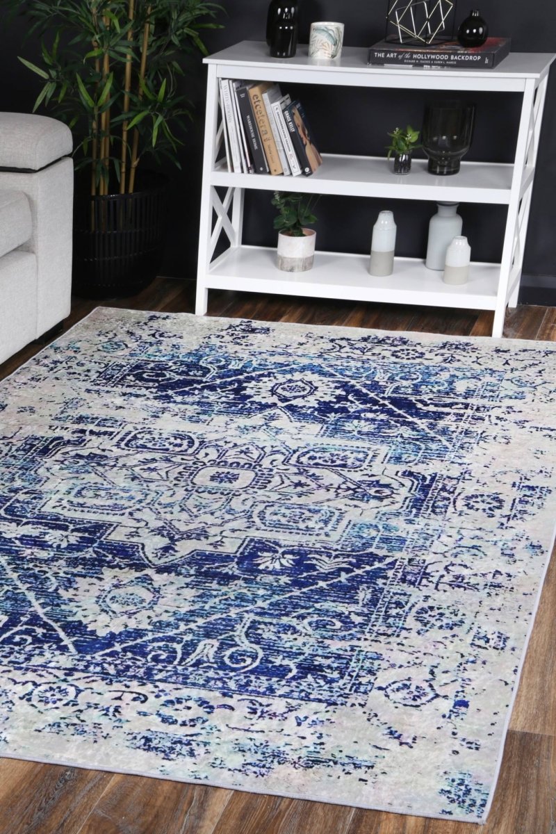 Dazzle Traditional White Blue Rug - Ruggy