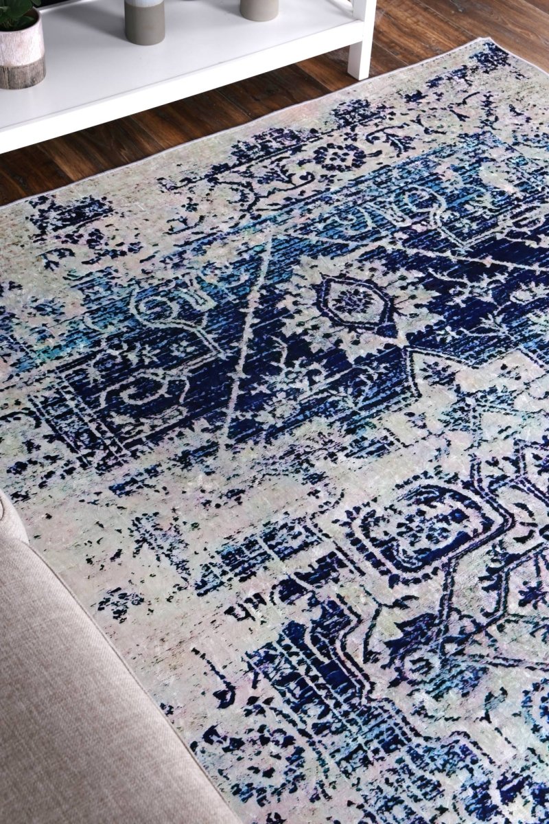 Dazzle Traditional White Blue Rug - Ruggy