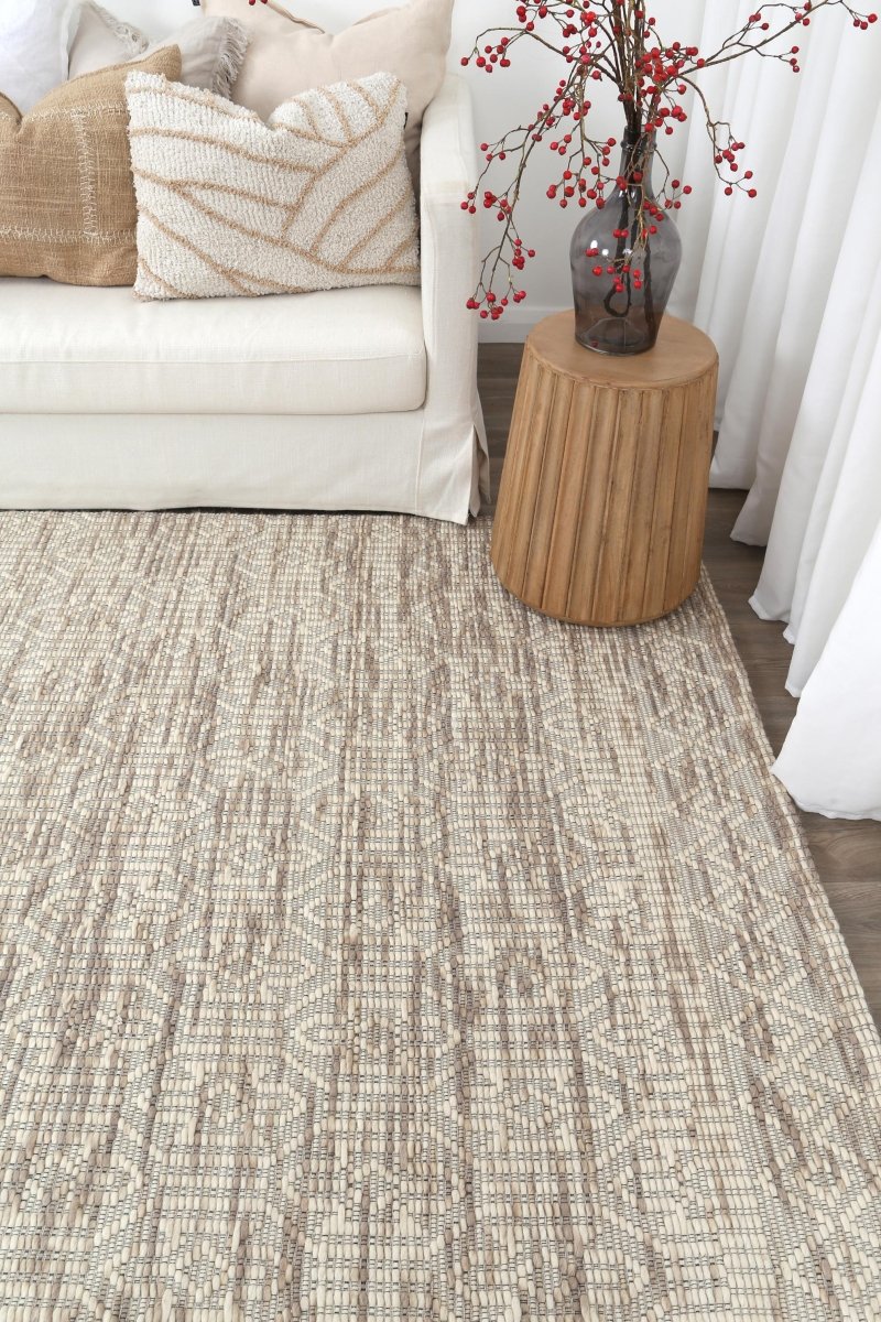 Dulcet Geometric Beige Wool Rug - Ruggy