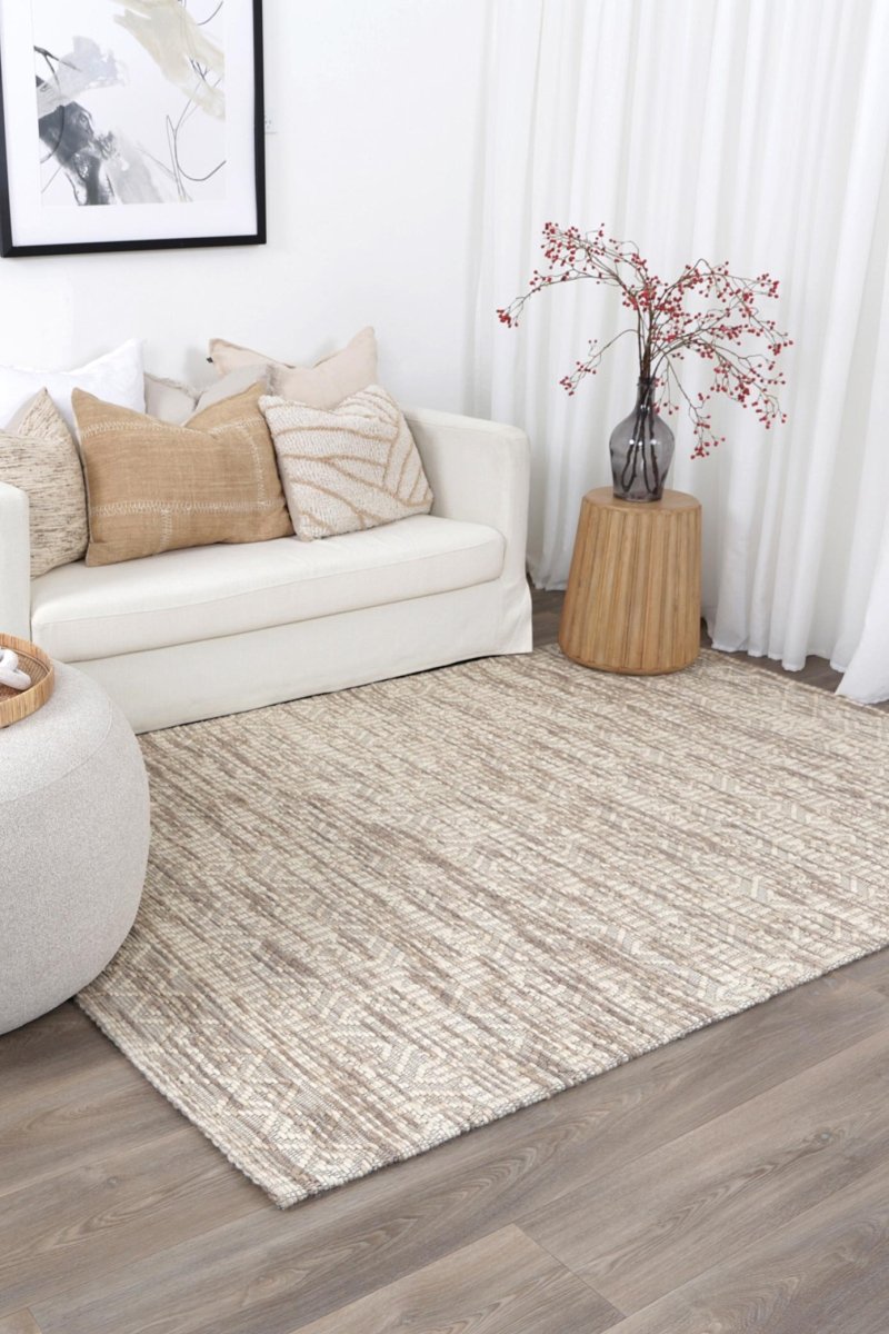 Dulcet Geometric Beige Wool Rug - Ruggy