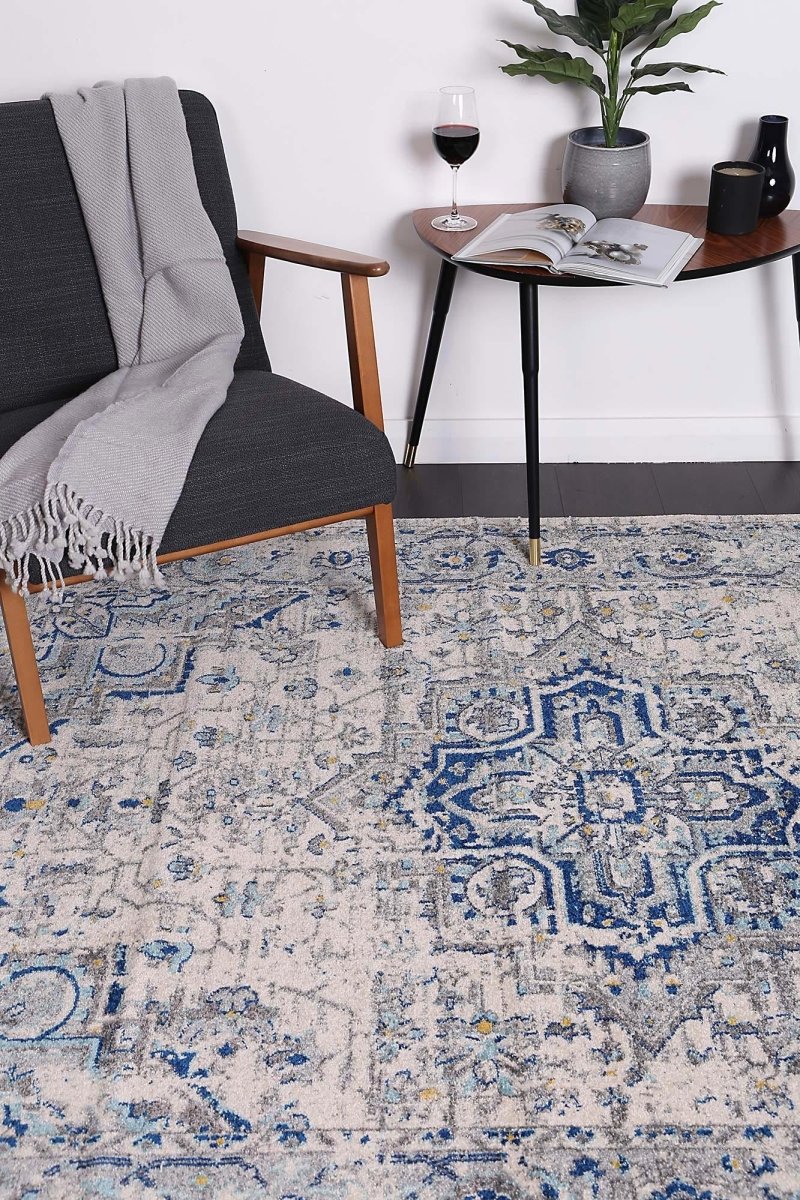 Eclipse Ivory Blue Rug - Ruggy