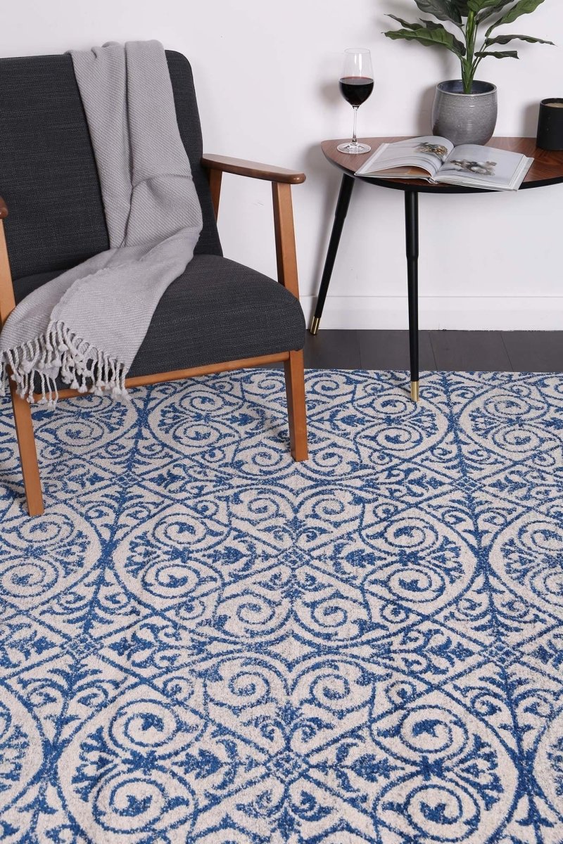 Eclipse White Blue Trİbal Rug - Ruggy