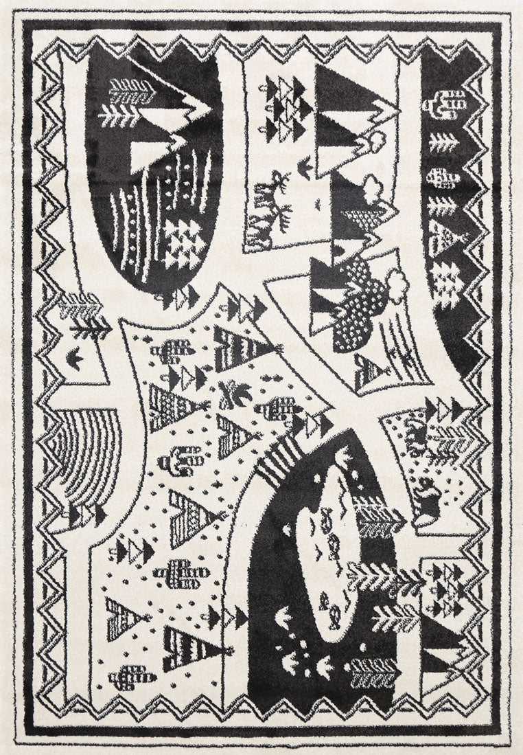 Euphoria Camping Adventures Black and White Kid Rug - Ruggy