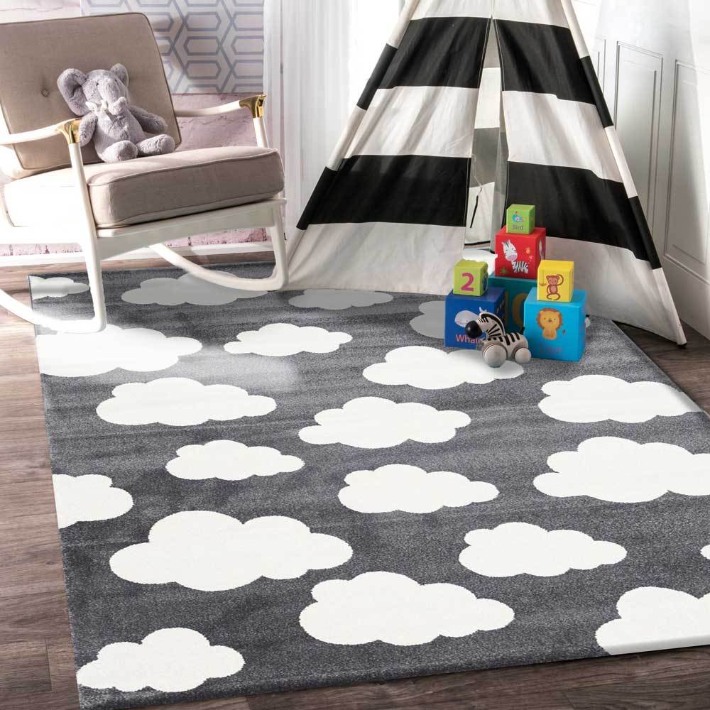 Euphoria Clouds Dark Grey and White Kid Rug - Ruggy