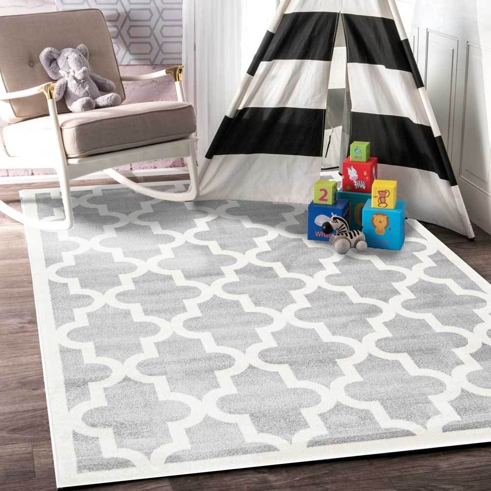 Euphoria Lattice Light grey and White Kids Rug - Ruggy