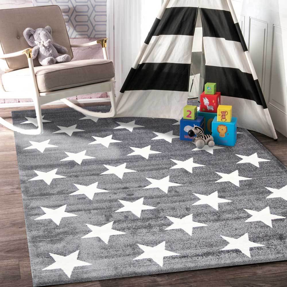 Euphoria Stars Charcoal and White Kids Rug - Ruggy