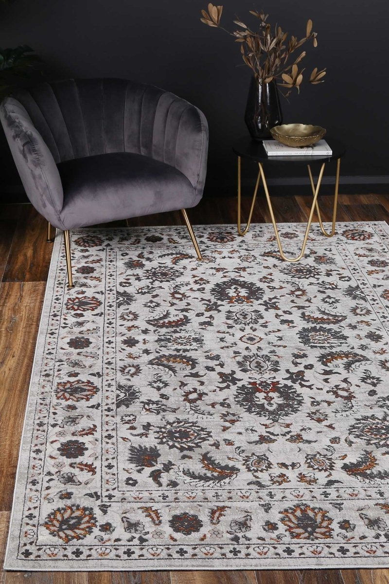 Icon Dark Grey Floral Rug - Ruggy