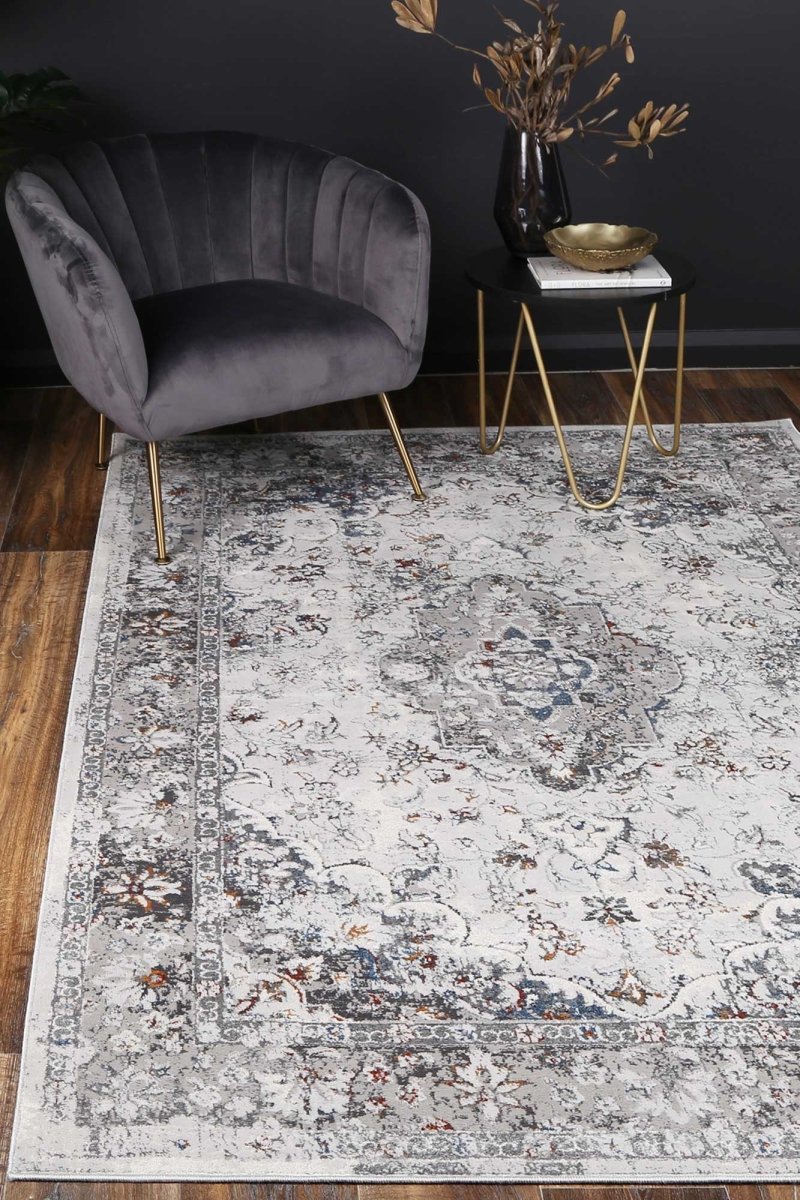 Icon Grey Multi Floral Traditional Rug - Ruggy