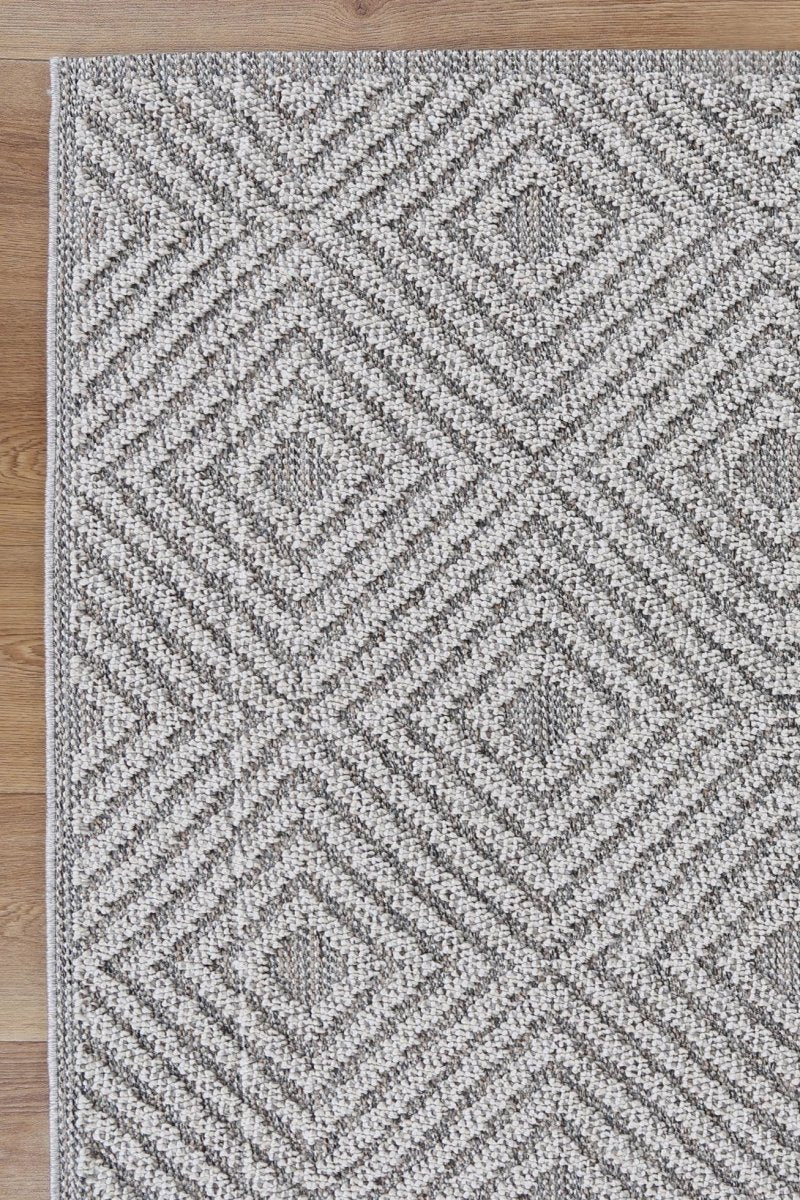 Marique Fugui Grey Geometric Flatweave Rug - Ruggy