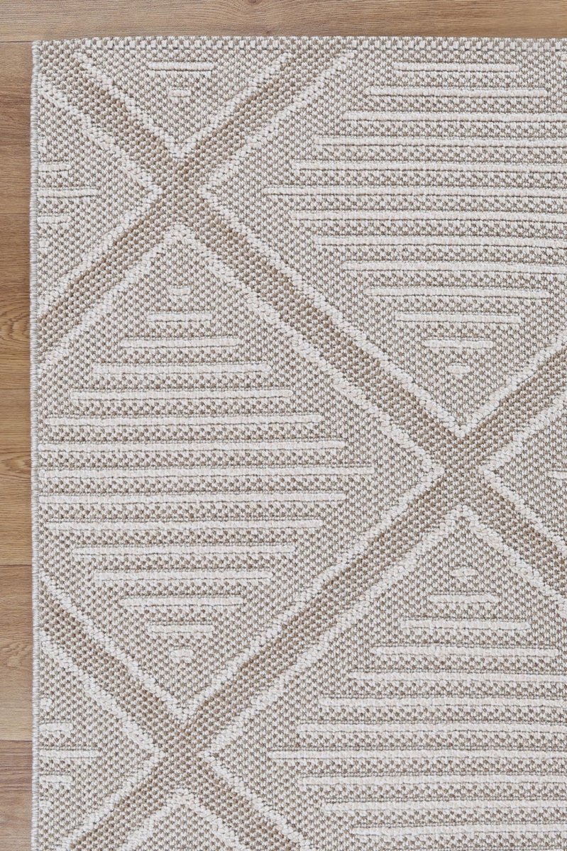 Marique Kenilorea Beige Geometric Flatweave Rug - Ruggy