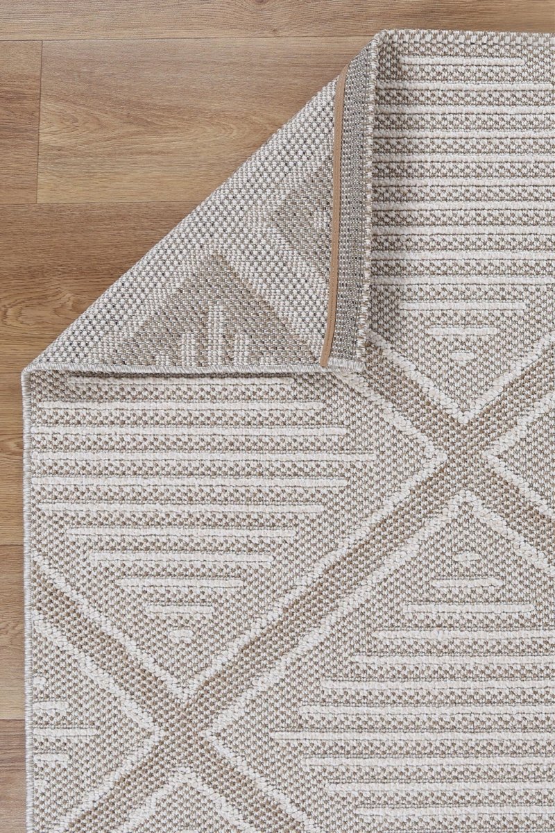 Marique Kenilorea Beige Geometric Flatweave Rug - Ruggy