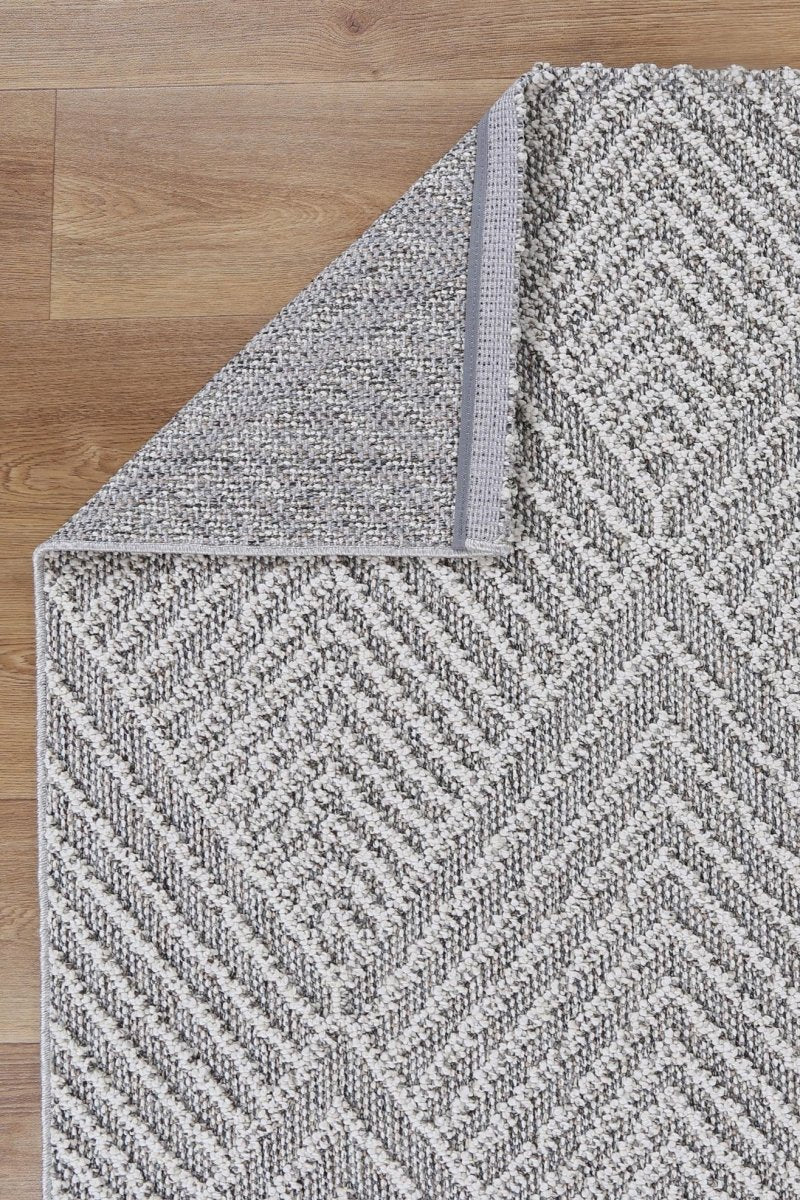 Marique Kini Grey Geometric Flatweave Rug - Ruggy