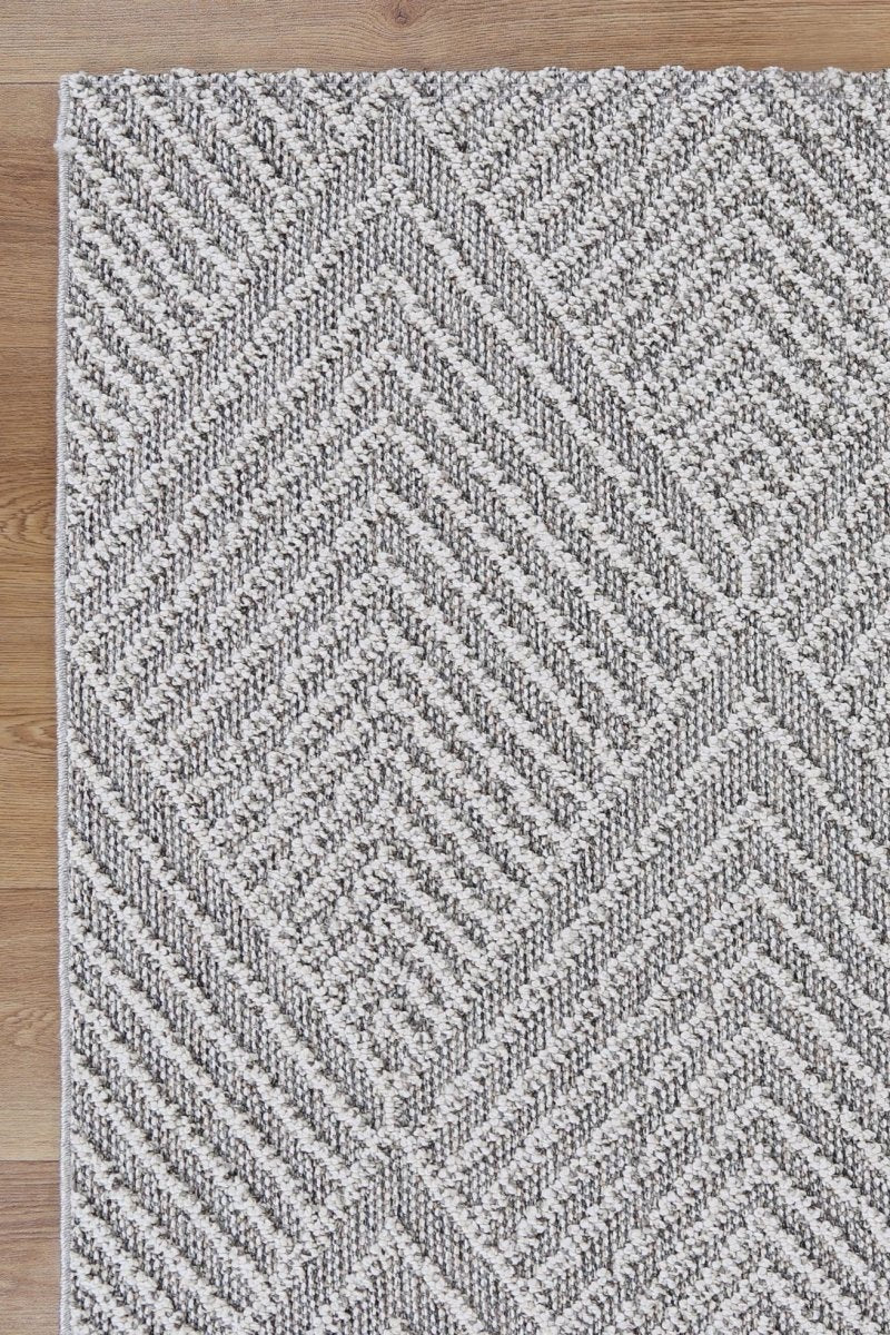 Marique Kini Grey Geometric Flatweave Rug - Ruggy