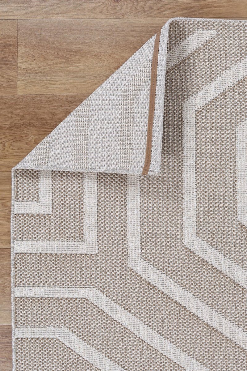 Marique Lui Beige Geometric Flatweave Rug - Ruggy