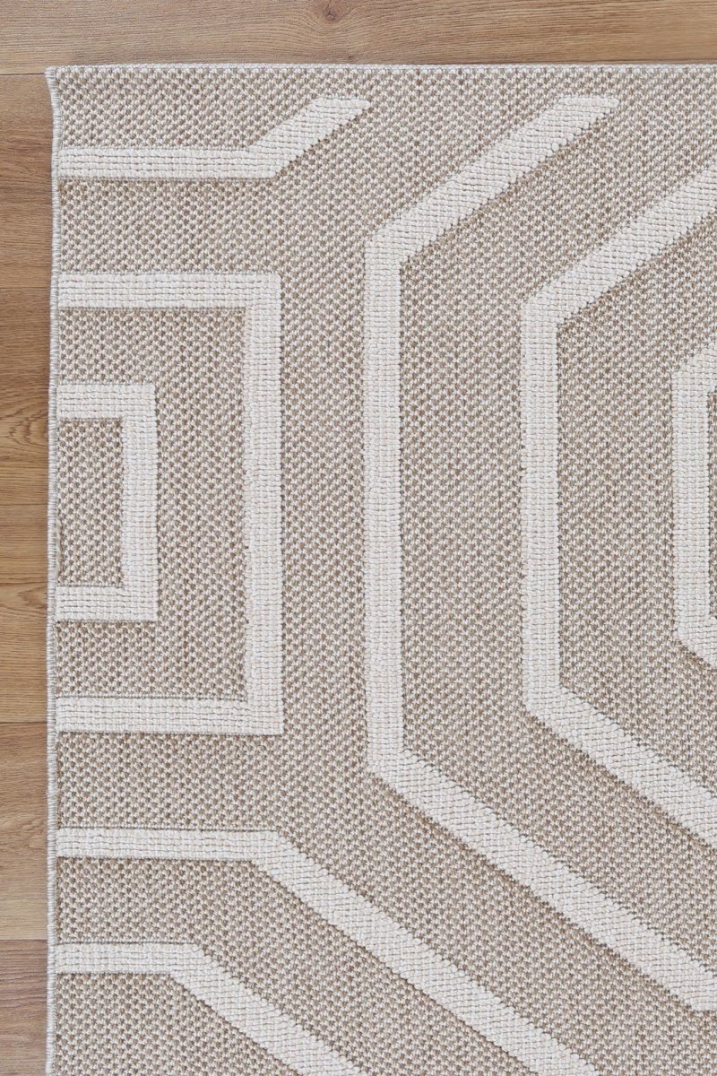 Marique Lui Beige Geometric Flatweave Rug - Ruggy