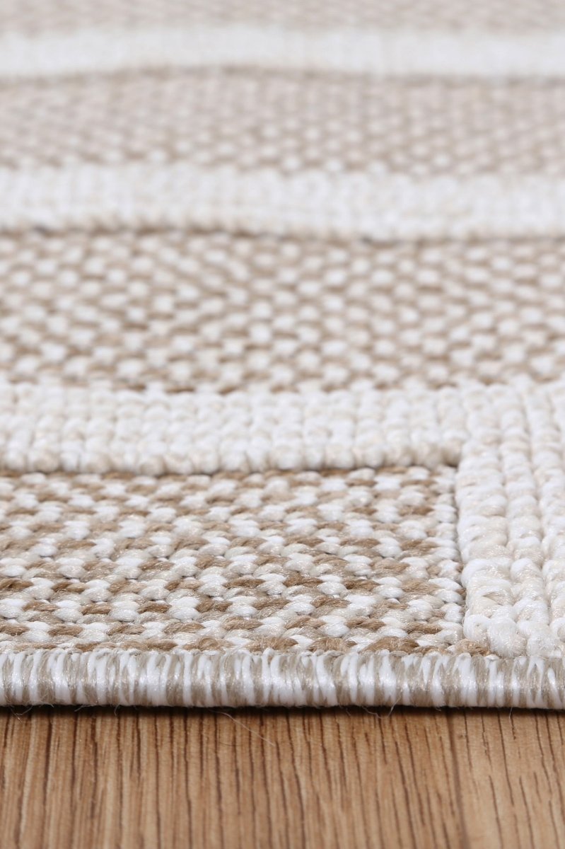 Marique Lui Beige Geometric Flatweave Rug - Ruggy