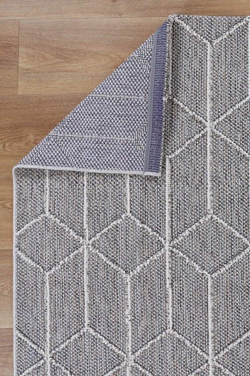 Marique Sikua Grey Geometric Flatweave Rug - Ruggy