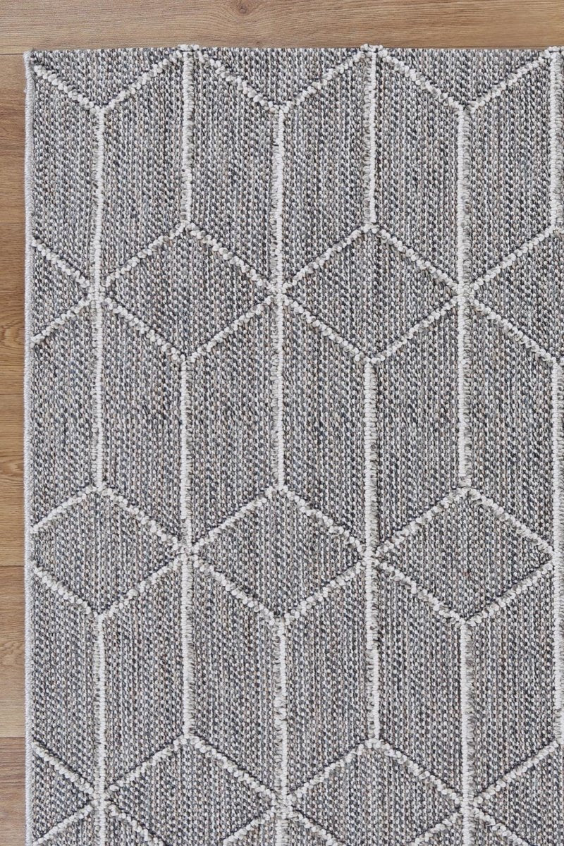 Marique Sikua Grey Geometric Flatweave Rug - Ruggy