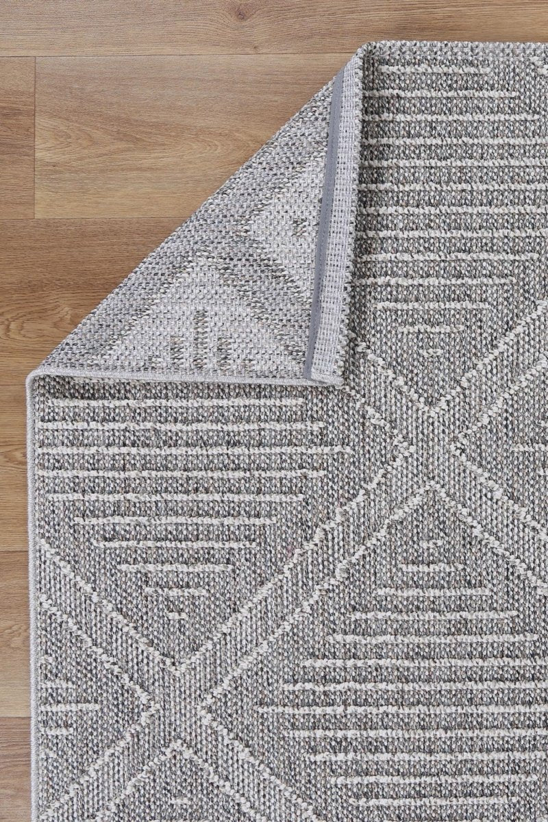 Marique Vouza Grey Geometric Flatweave Rug - Ruggy