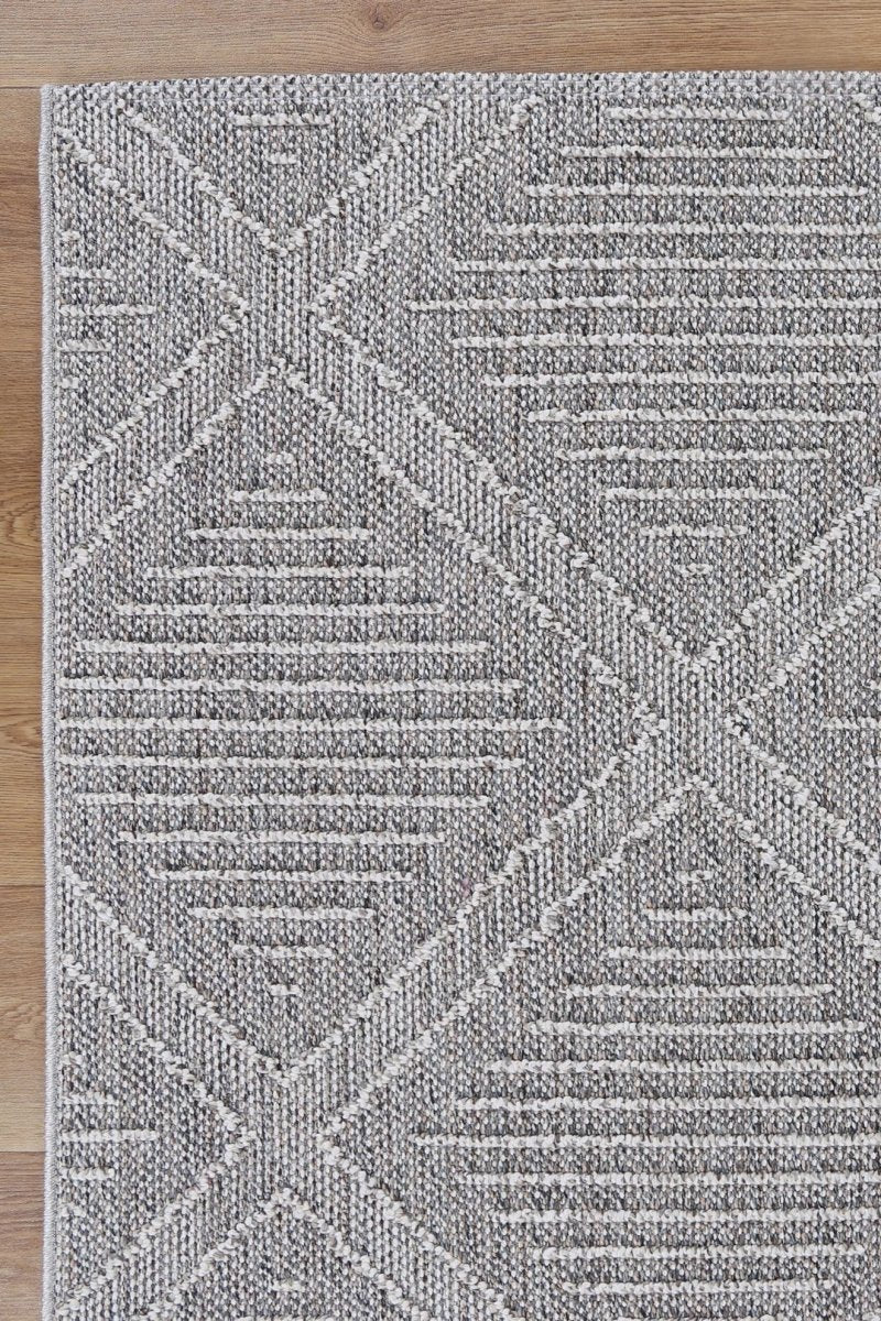 Marique Vouza Grey Geometric Flatweave Rug - Ruggy