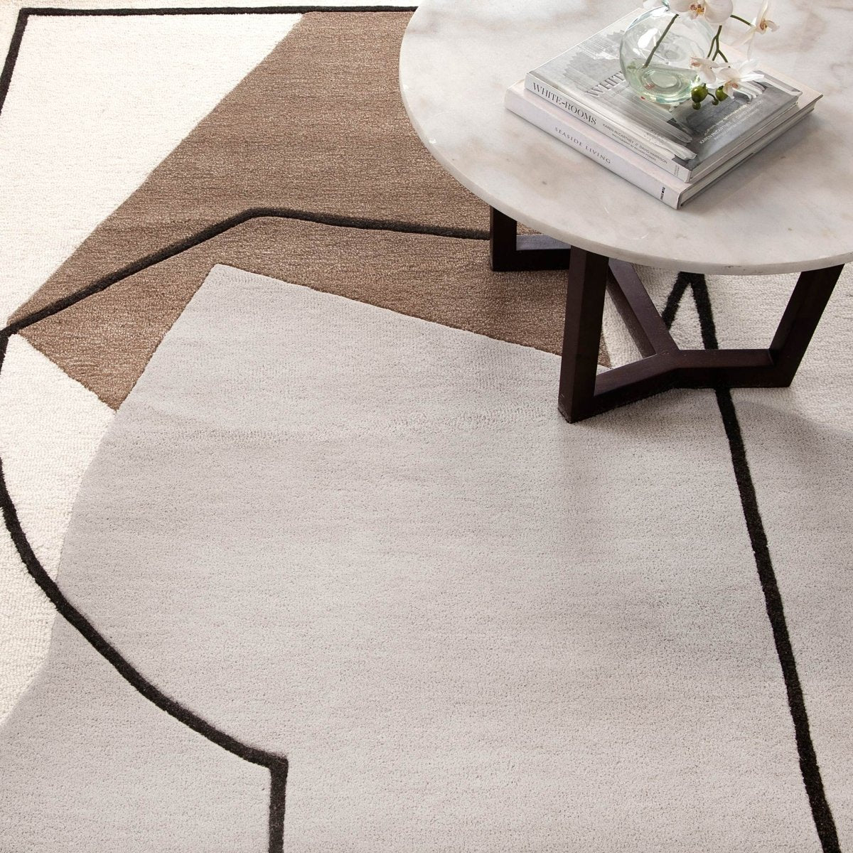 Nirvana Abstract WHITE/BROWN Wool Rug - Ruggy