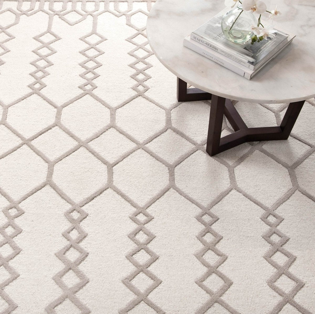 Nirvana Diamond IVORY/GREY Wool Rug - Ruggy