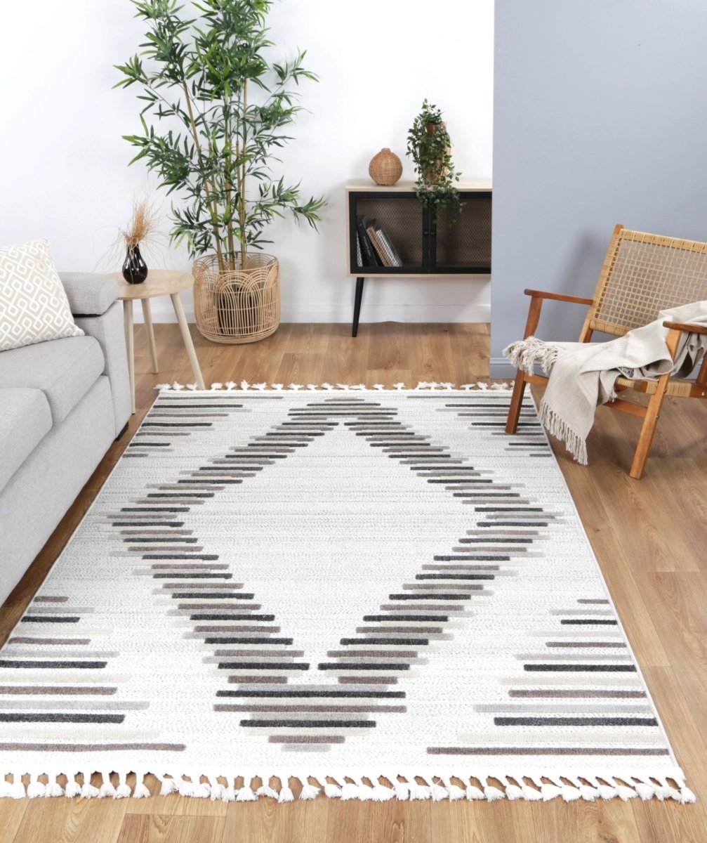 Oasis Attica Diamond Stone and Grey Rug - Ruggy