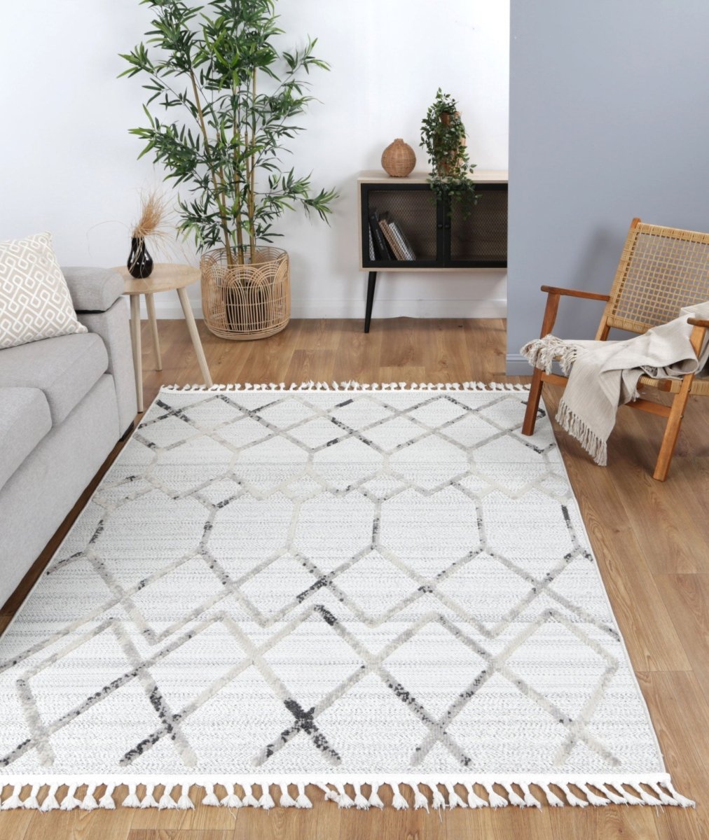 Oasis Dorian Geometric Cream and Taupe Rug - Ruggy