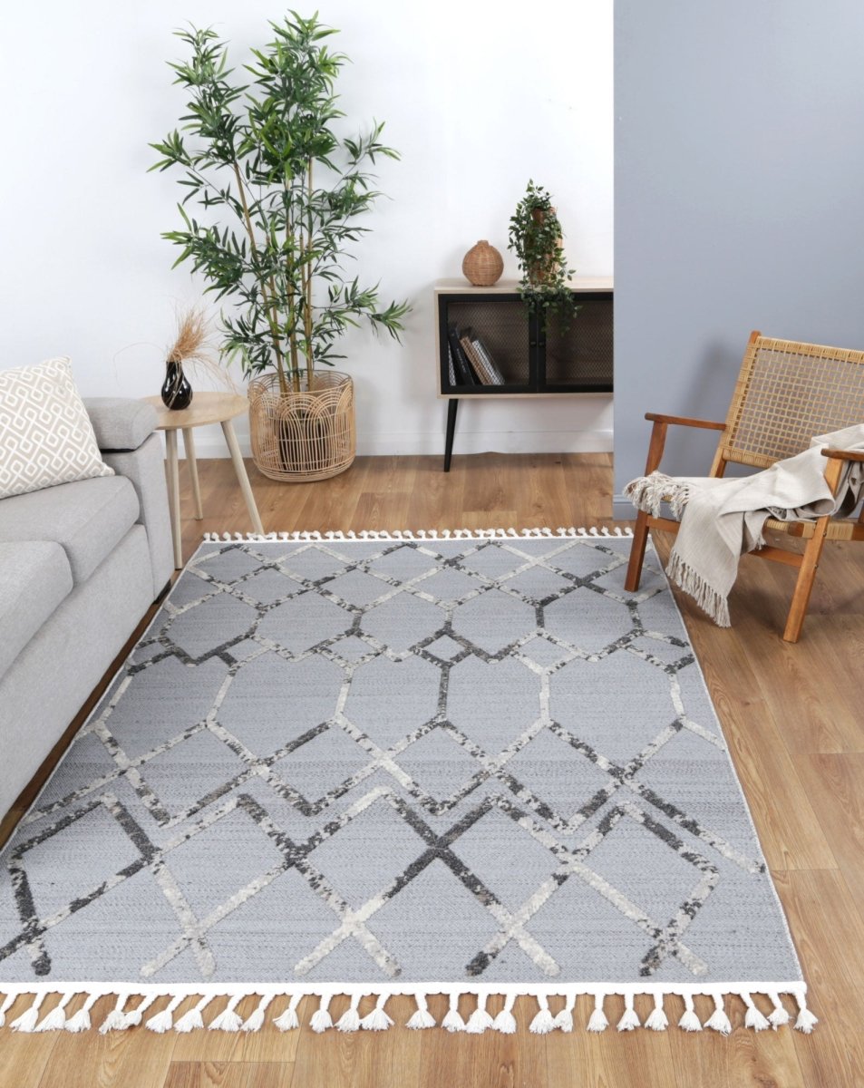 Oasis Meliac Geomteric Grey and Taupe Rug - Ruggy