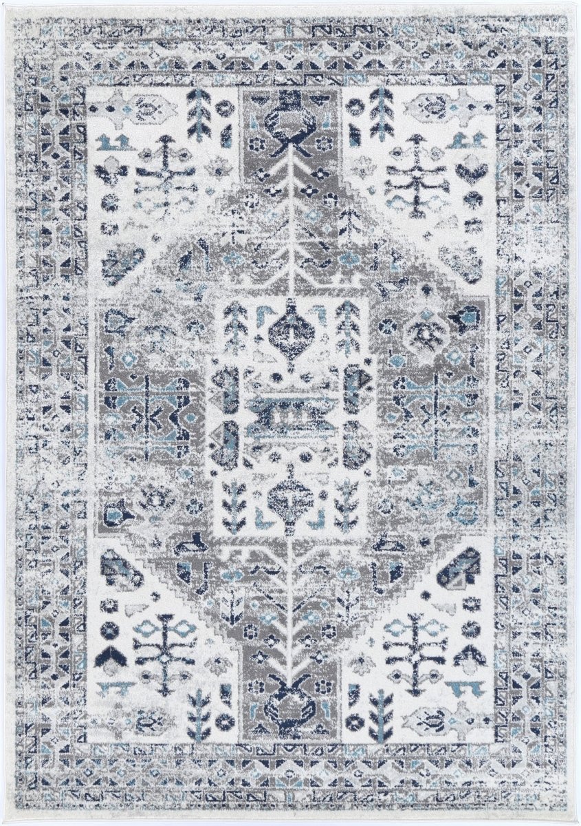 Opaline Nimes Bue & Grey Traditional Rug - Ruggy