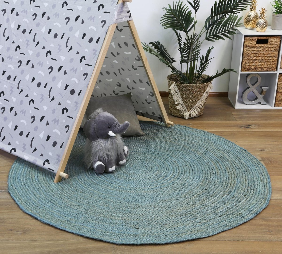 Organica Tundra Blue Jute Round Rug - Ruggy