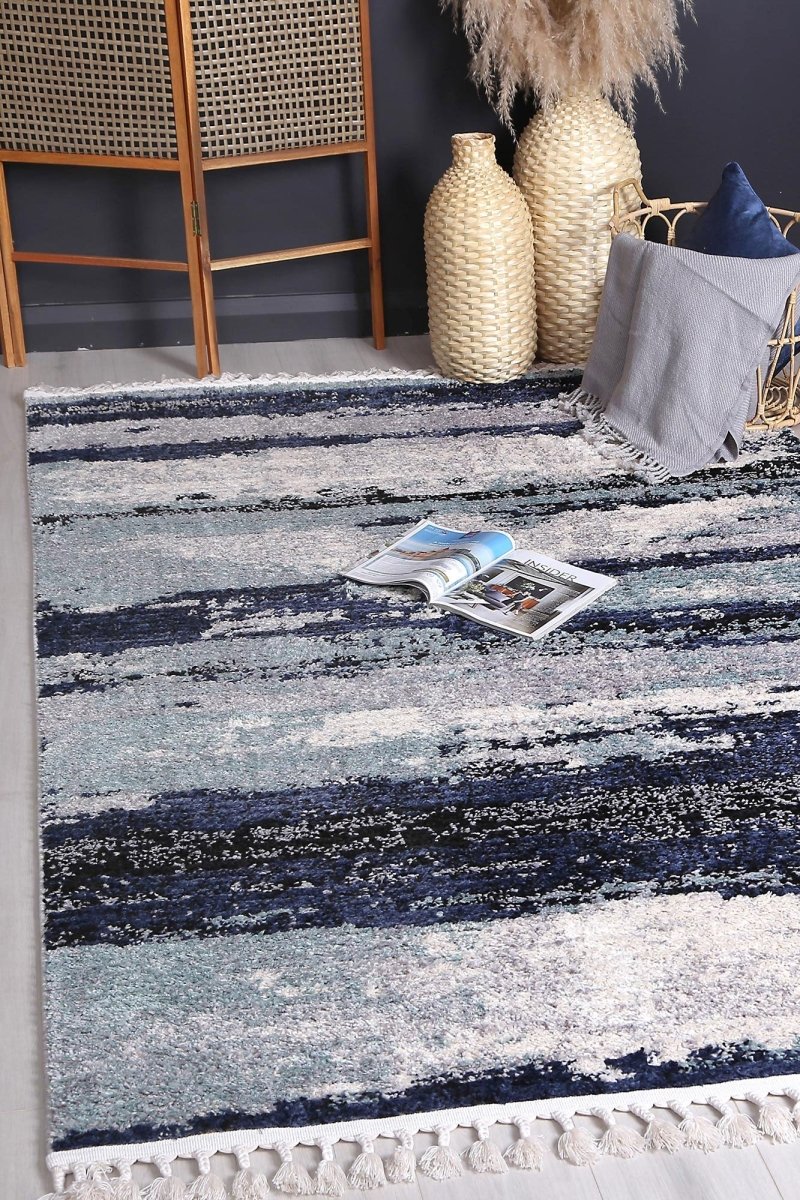 Pristine Navy Blue Abstract Rug - Ruggy