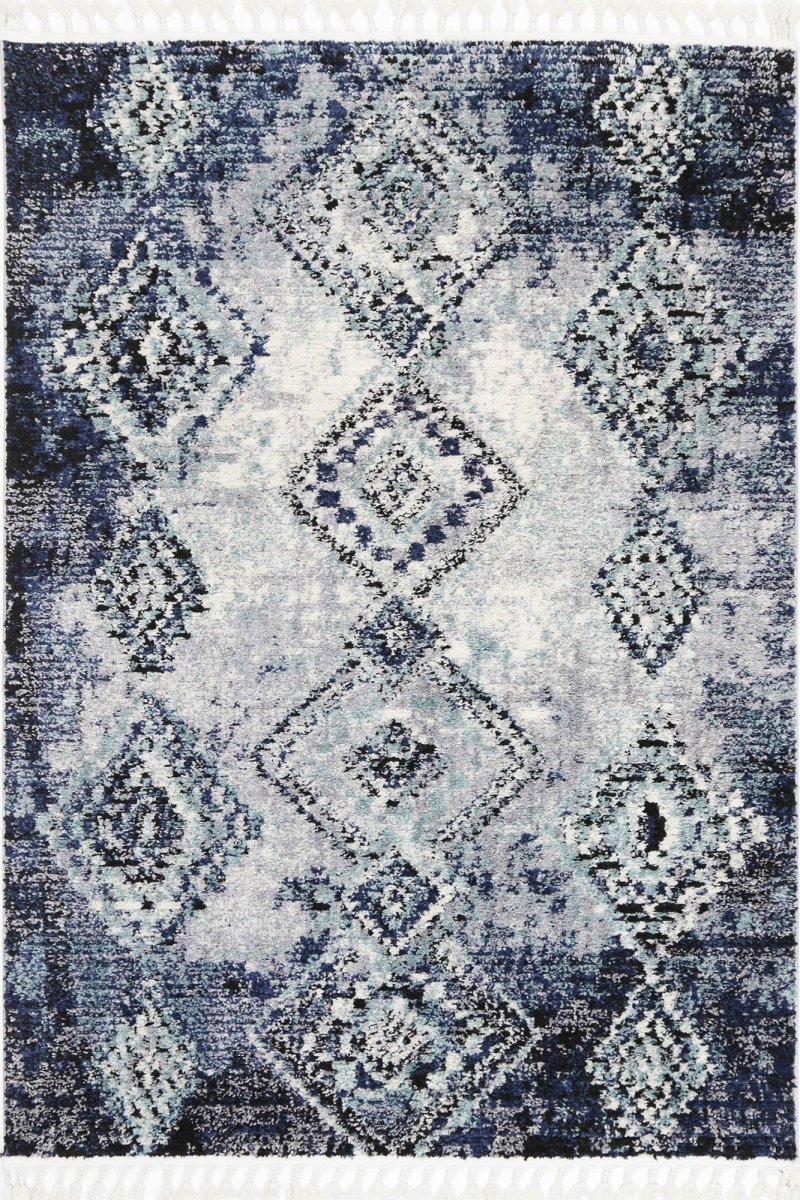 Pristine Navy Blue Diamond Abstract Rug - Ruggy