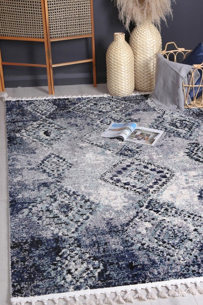 Pristine Navy Blue Diamond Abstract Rug - Ruggy