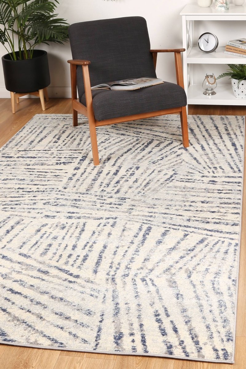 Pulse Ferraro Ivory & Blue Geometric Rug - Ruggy