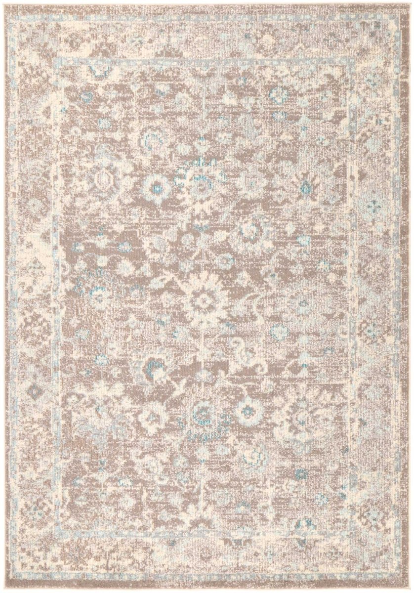 Ravish Grey/Sky Blue Floral Rug - Ruggy