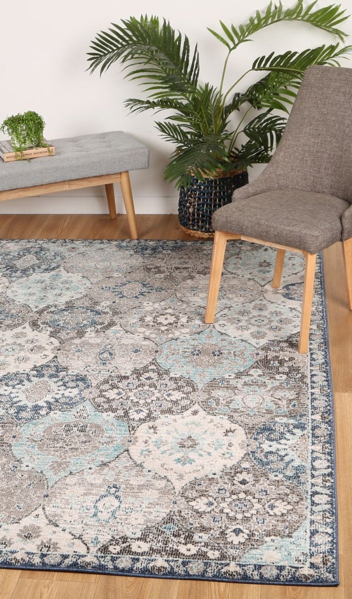 Recyclo Vedic Ogee Multi-Blue Rug - Ruggy