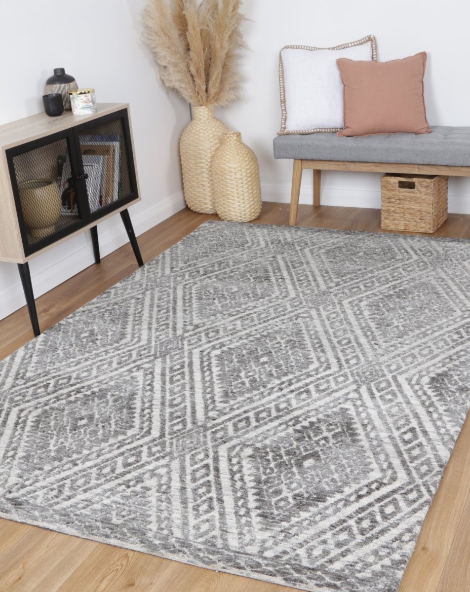 Ritz Majitha Charcoal & Beige Cotton Blend Rug - Ruggy