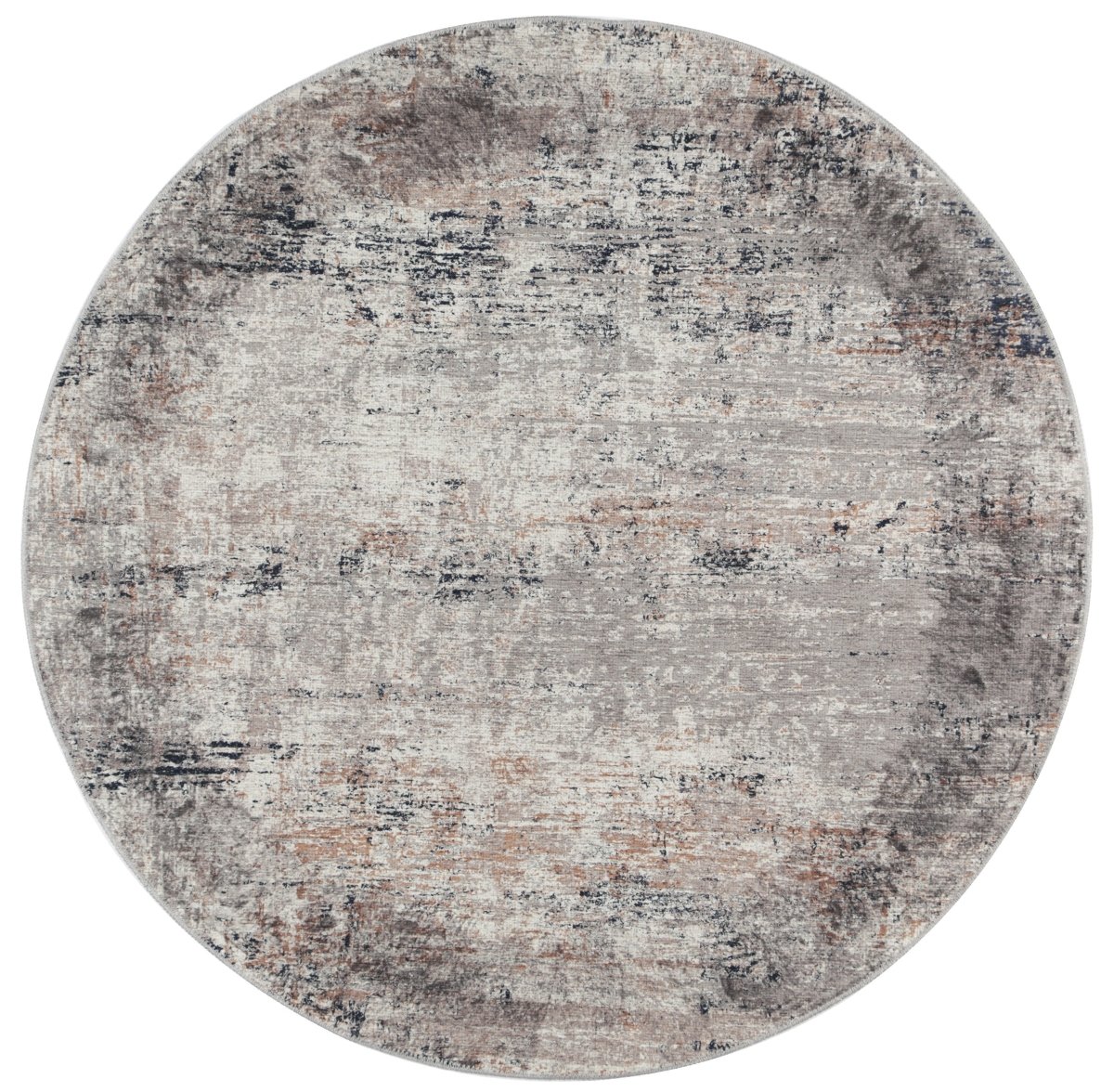 Royal Ash Beige Distressed Washable Round Rug - Ruggy