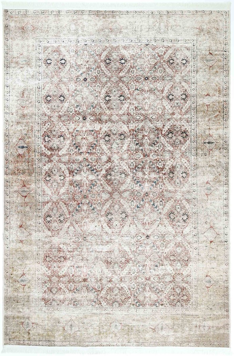 Royal Beige Red Distressed Washable Rug - Ruggy